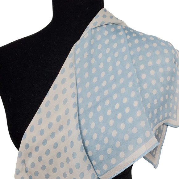 Classiques Entier Silk Chiffon Scarf Baby Blue Polka Dot Chiffon 20" Neckerchief - Picture 3 of 8